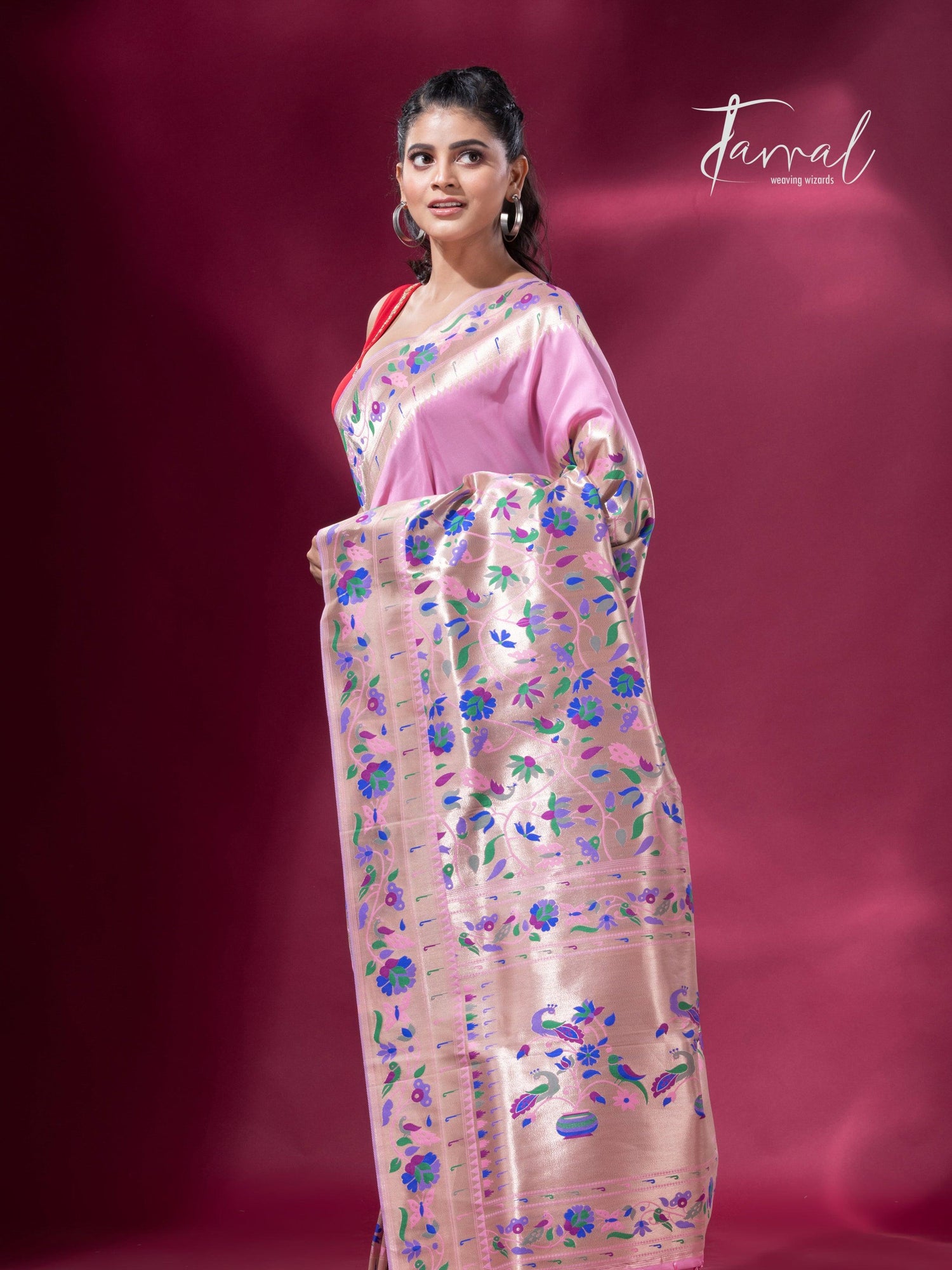 Pink And Gold Kanchipuram handloom Silk Paithani Saree full6