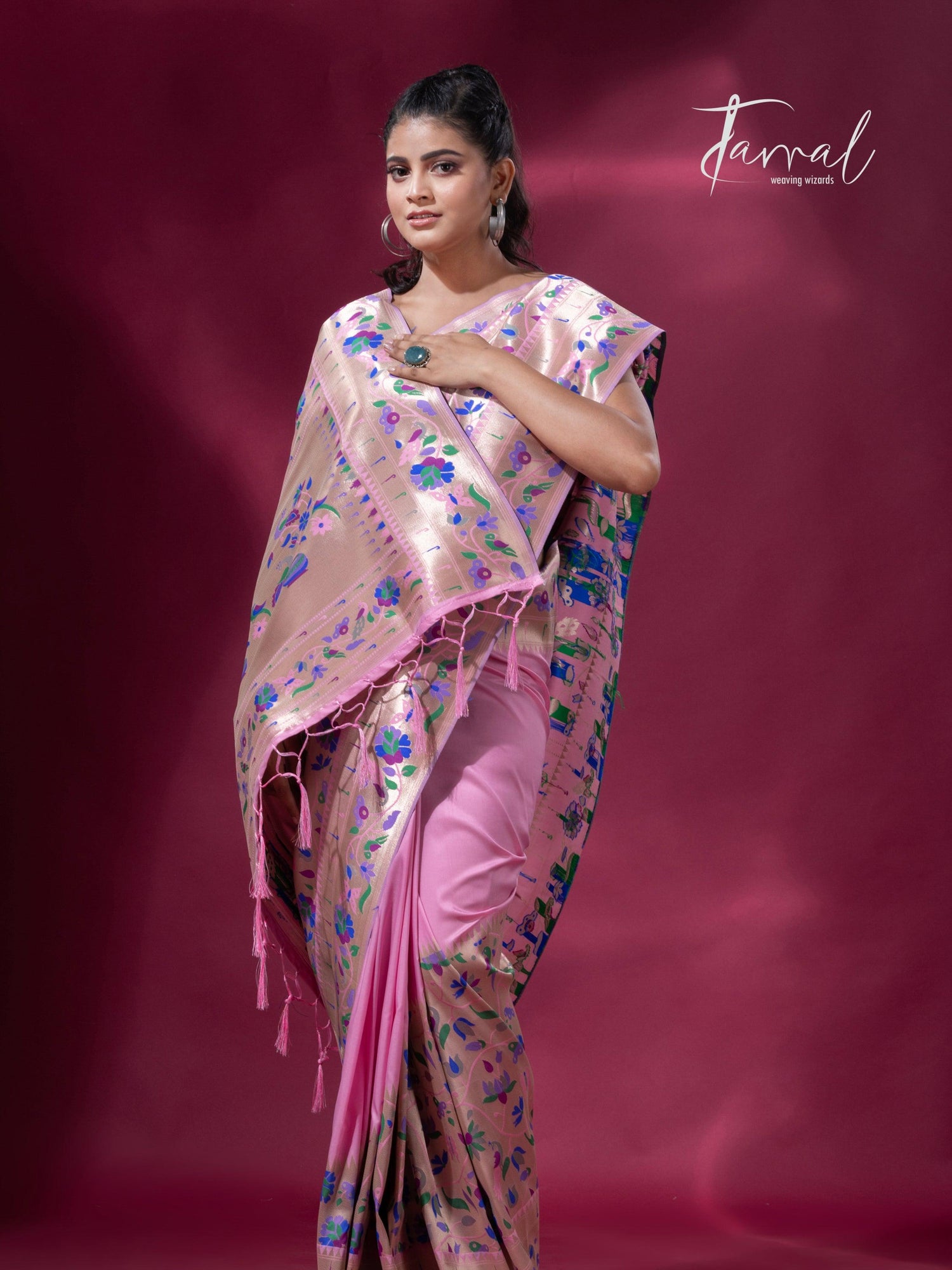 Pink And Gold Kanchipuram handloom Silk Paithani Saree full7