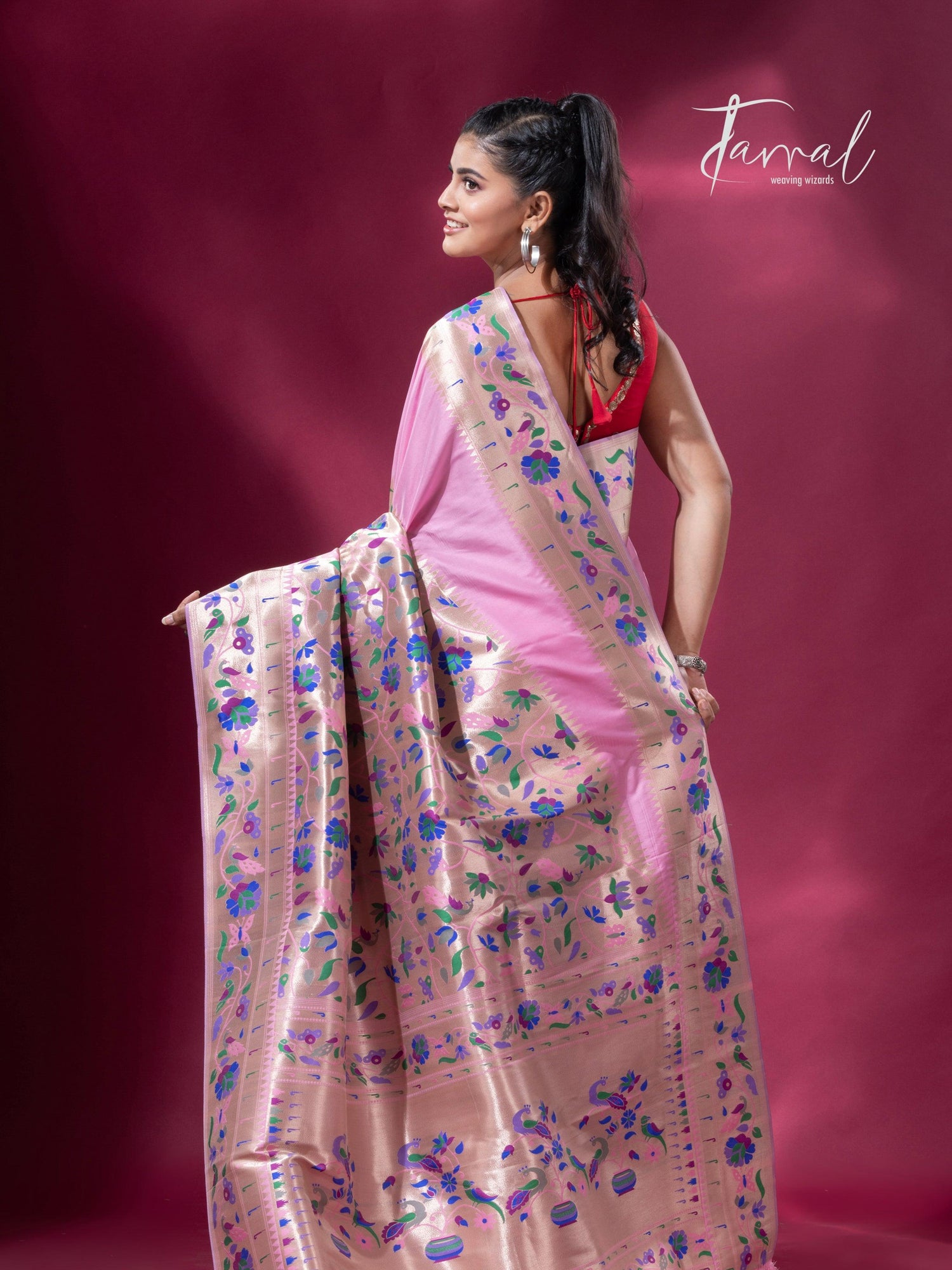 Pink And Gold Kanchipuram handloom Silk Paithani Saree full8