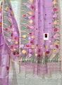 Pink Blue with multi colour tulip handwoven muslin silk jamdani saree - Tamal Boutique