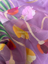 Pink Blue with multi colour tulip handwoven muslin silk jamdani saree - Tamal Boutique