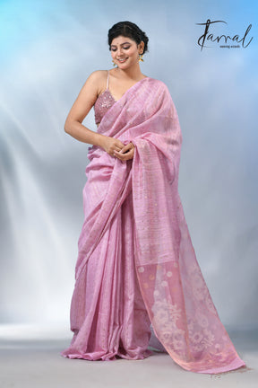 Pink color tissue matka silk sequins handwoven jamdani saree