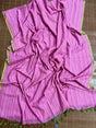 Pink with green border mul cotton handloom saree - Tamal Boutique