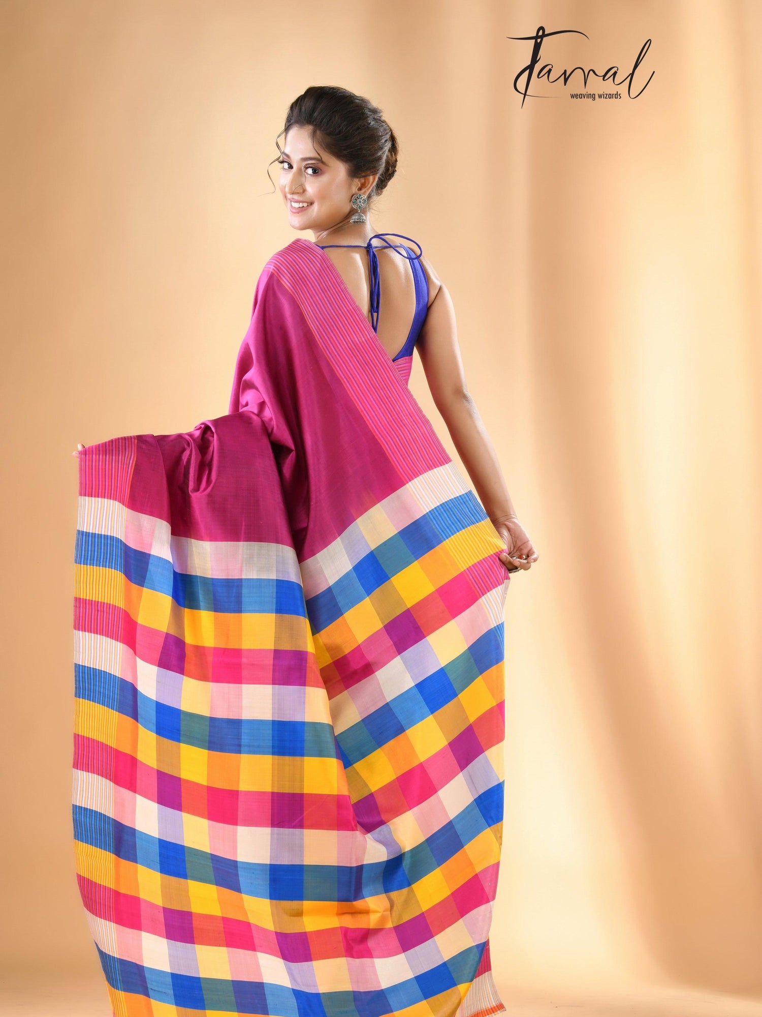 Pink with multicolour handcrafted Bishnupuri Katan Silk Saree