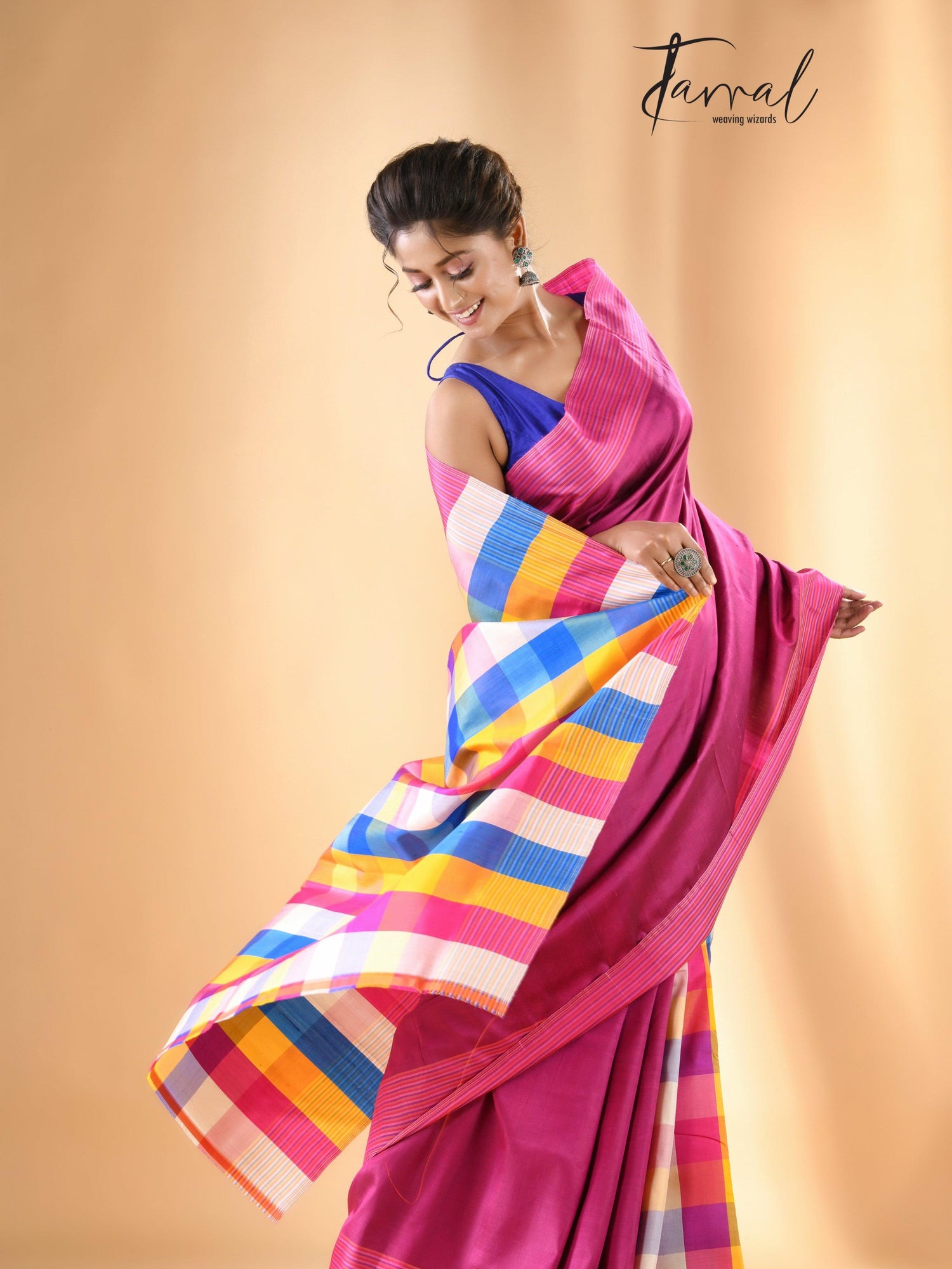 Pink with multicolour handcrafted Bishnupuri Katan Silk Saree