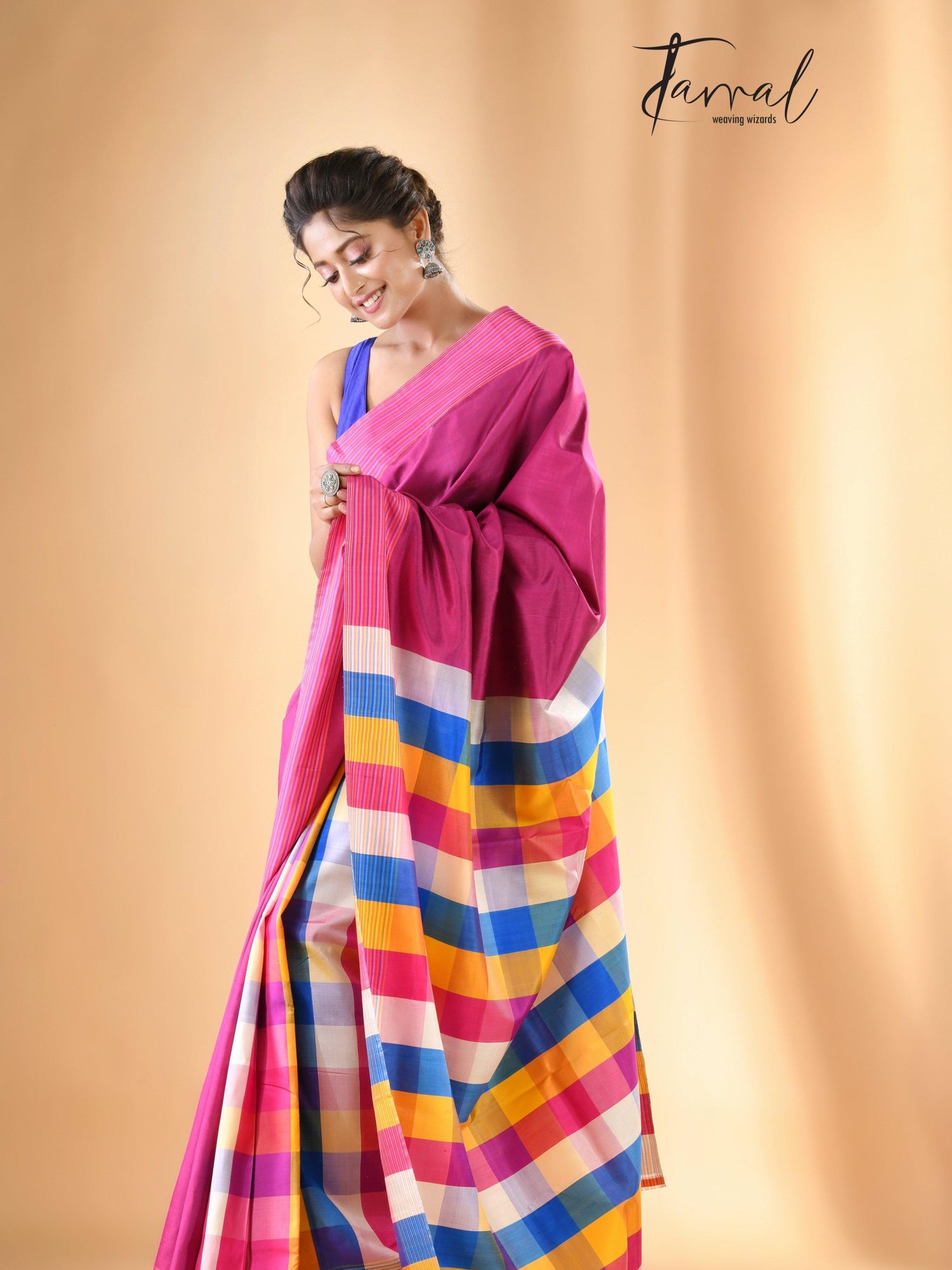 Pink with multicolour handcrafted Bishnupuri Katan Silk Saree