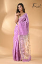 Pink with white floral pallu matka silk handwoven jamdani saree - Tamal Boutique