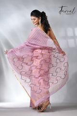 Pink with zari border silk cotton handwoven jamdani saree
