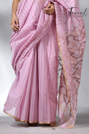 Pink with zari border silk cotton handwoven jamdani saree