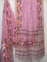 Pink with multicolour kalmilata muslin silk handwoven jamdani saree - Tamal Boutique