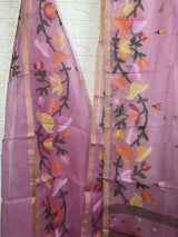 Pink with multicolour kalmilata muslin silk handwoven jamdani saree - Tamal Boutique