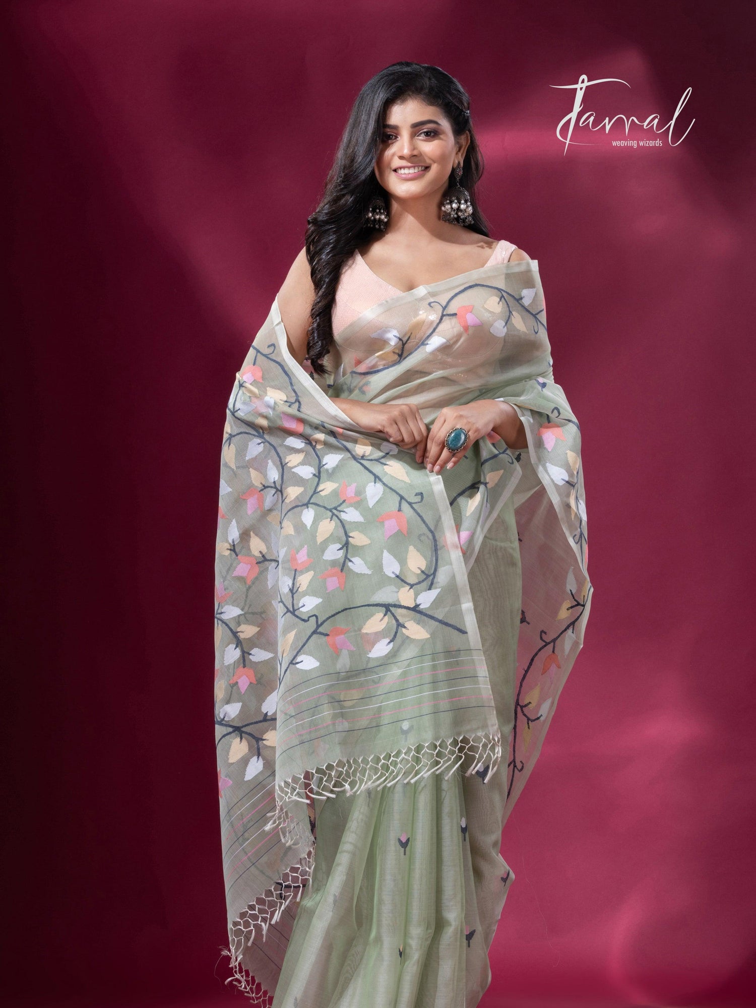 Pista Blossom handwoven Jamdani sarees collection in Kolkata full1