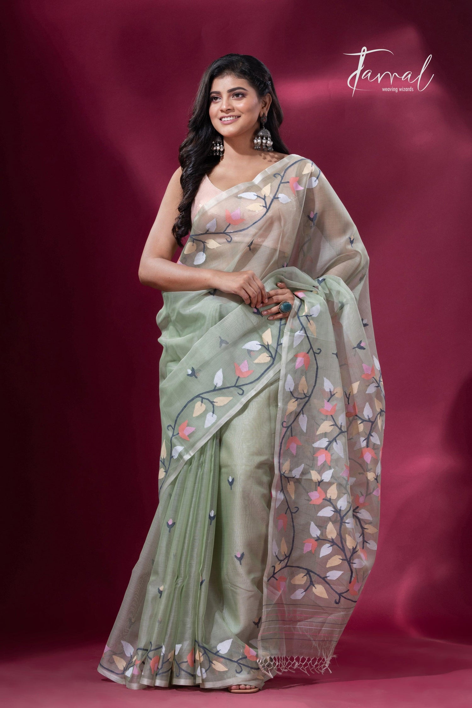 Pista Blossom handwoven Jamdani sarees collection in Kolkata left