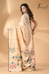   Pure tissue neddle work tusser jamdani saree in light beige back
