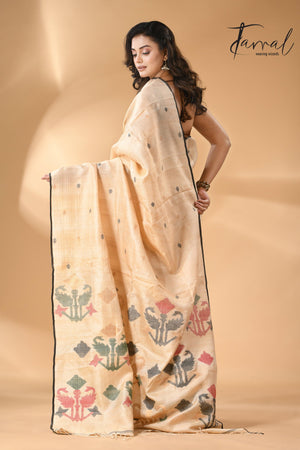   Pure tissue neddle work tusser jamdani saree in light beige back