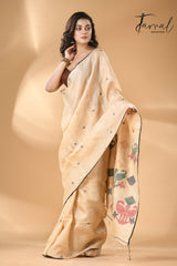   Pure tissue neddle work tusser jamdani saree in light beige ful