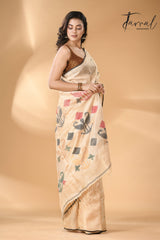   Pure tissue neddle work tusser jamdani saree in light beige full3