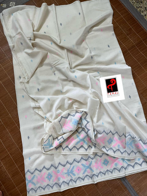 Offwhite With Multi color Pure cotton handwoven jamdani febric