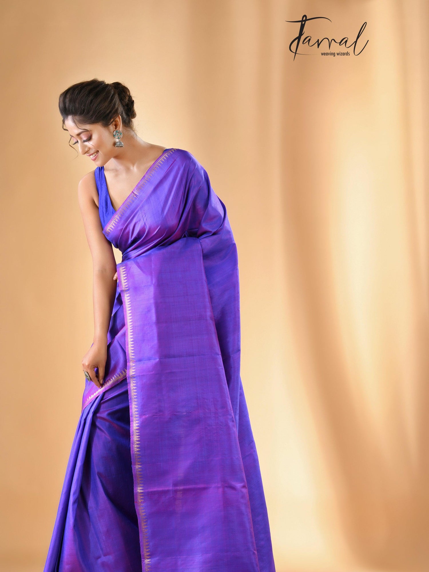 Purple zari splendor bishnupuri katan silk saree - Tamal Boutique