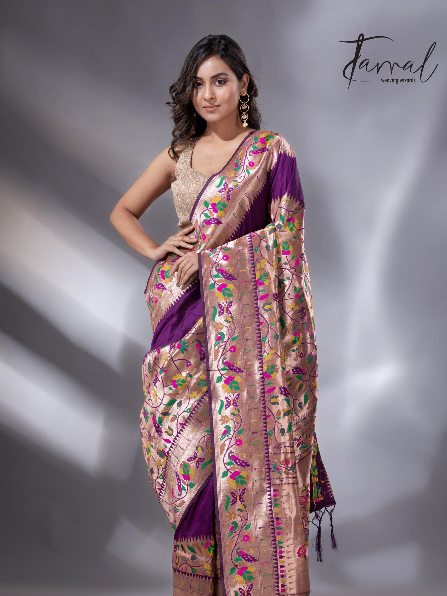 Purple gold majesty Kanchipuram handloom silk paithani saree