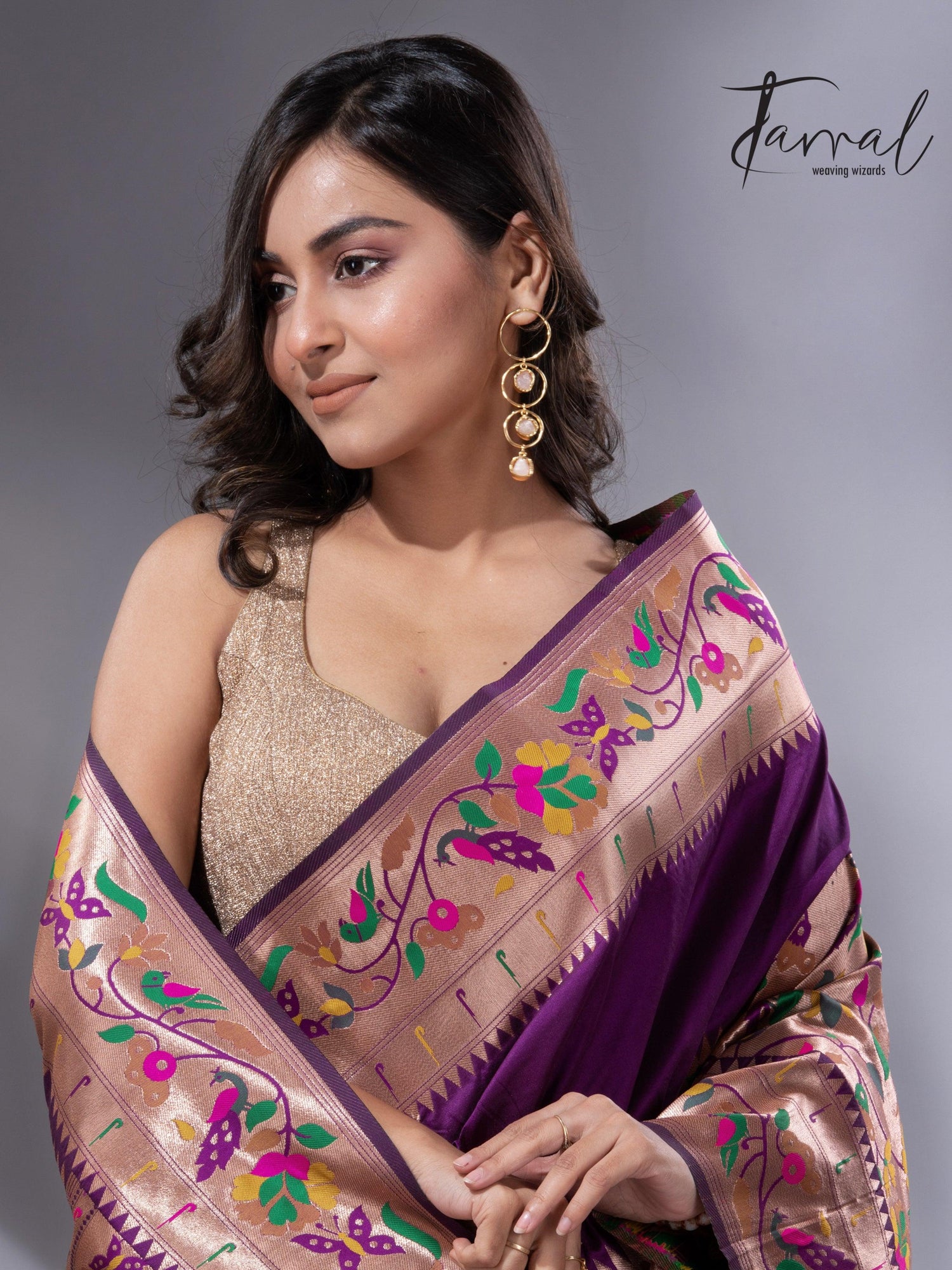 Purple gold majesty Kanchipuram handloom silk paithani saree