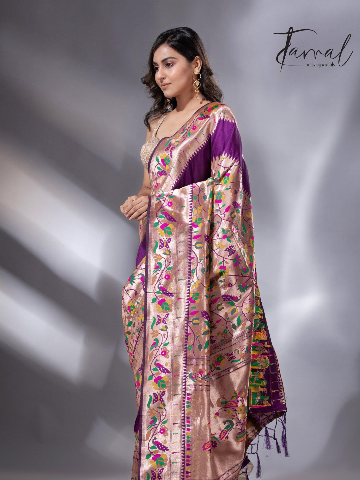 Purple gold majesty Kanchipuram handloom silk paithani saree 2