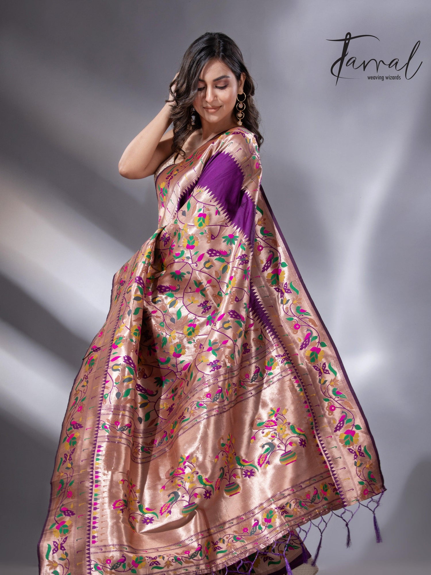 Purple gold majesty Kanchipuram handloom silk paithani saree full3