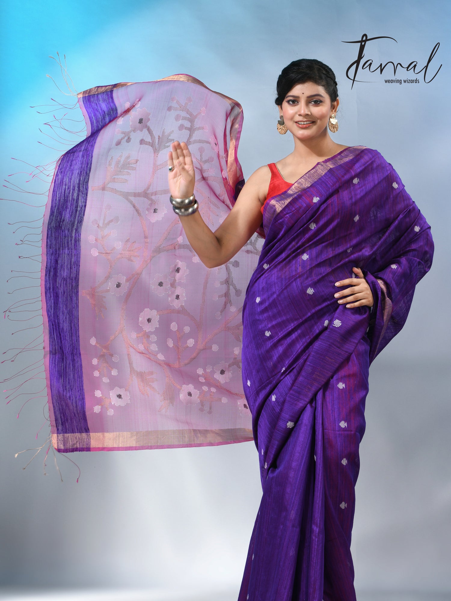 Purple with zari border matka silk handwoven jamdani saree