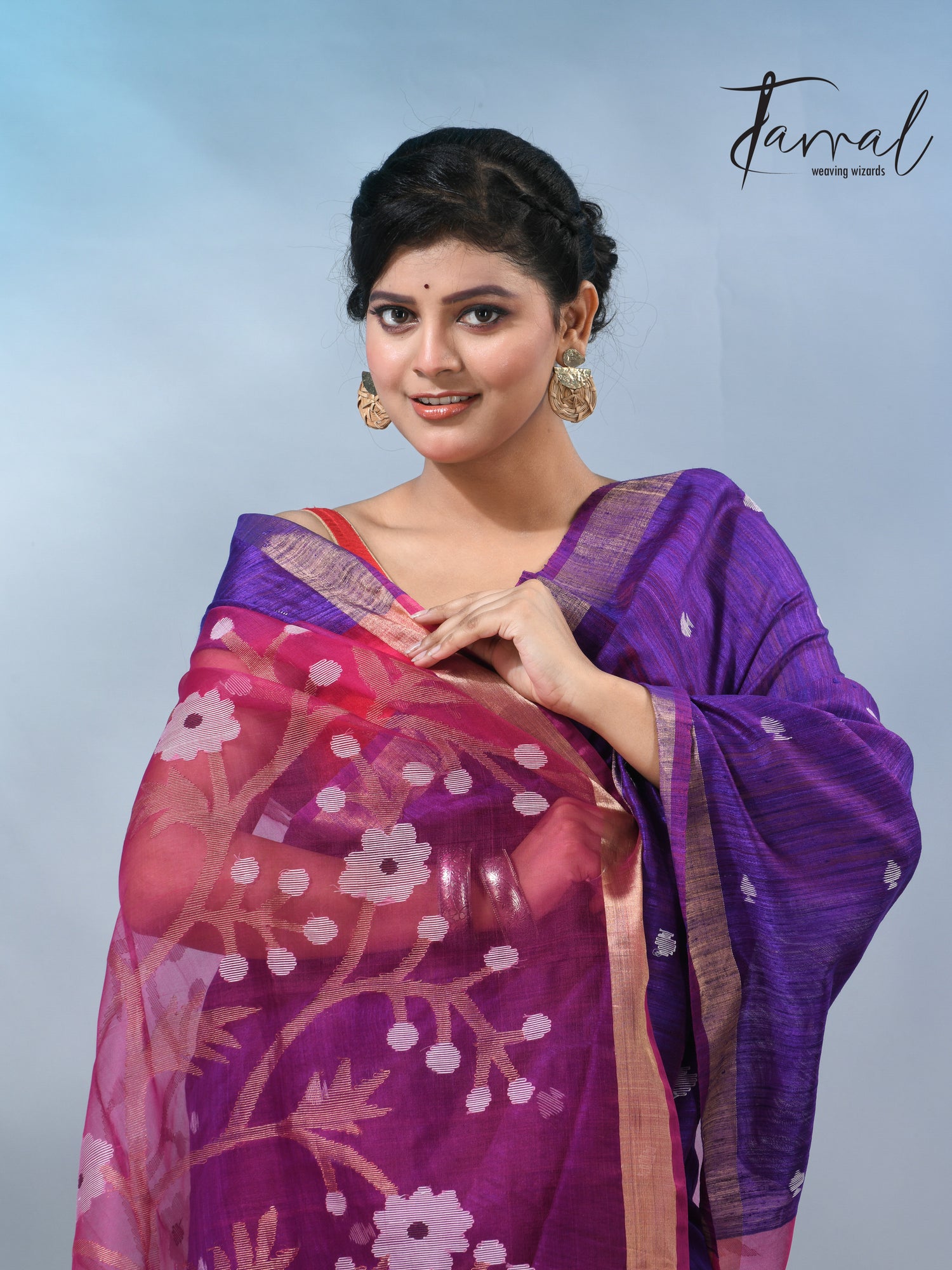 Purple with zari border matka silk handwoven jamdani saree