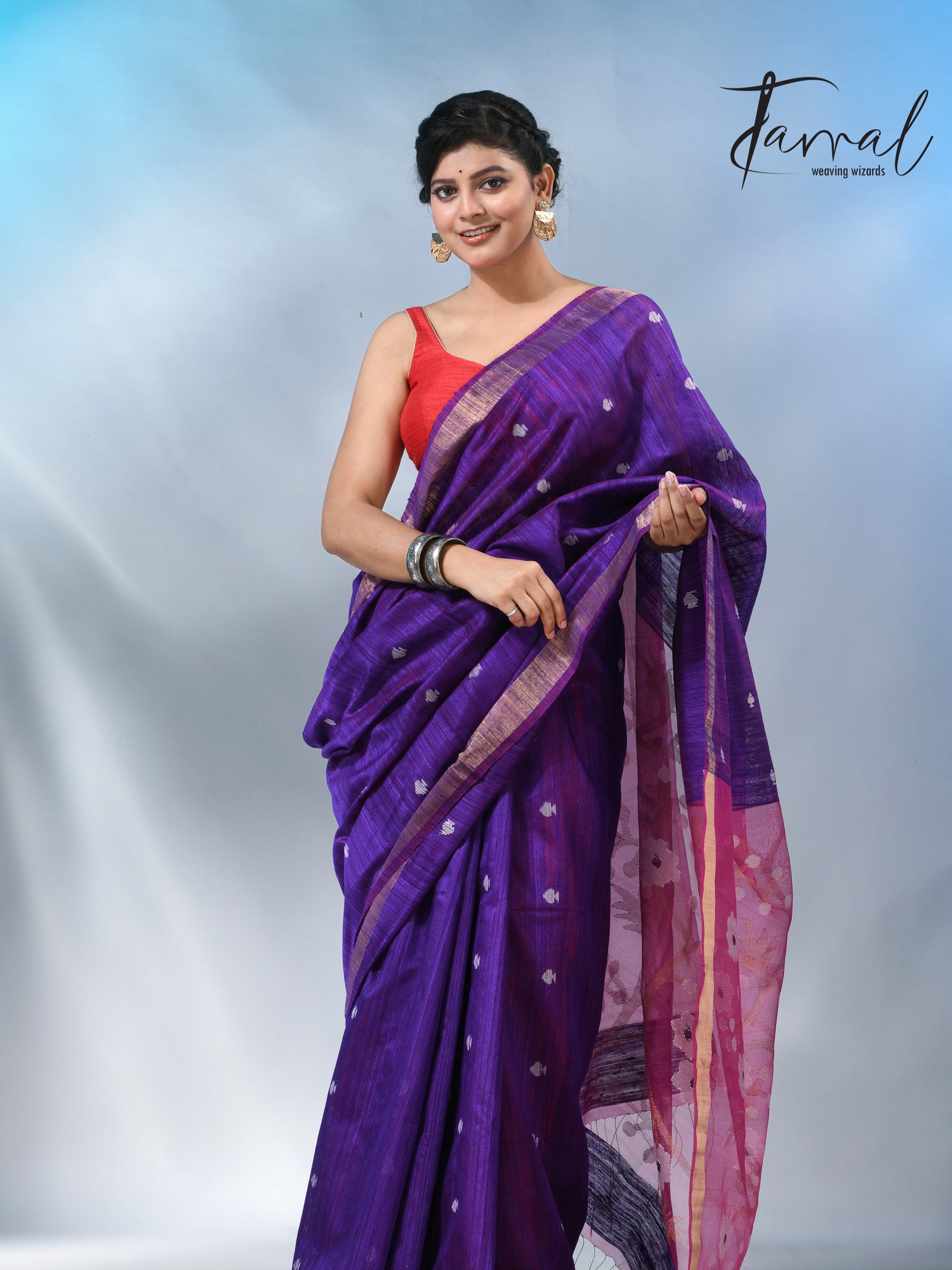 Purple with zari border matka silk handwoven jamdani saree