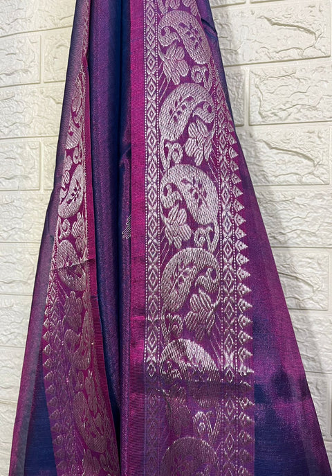 Purple dual tone tissue banarasi handloom saree