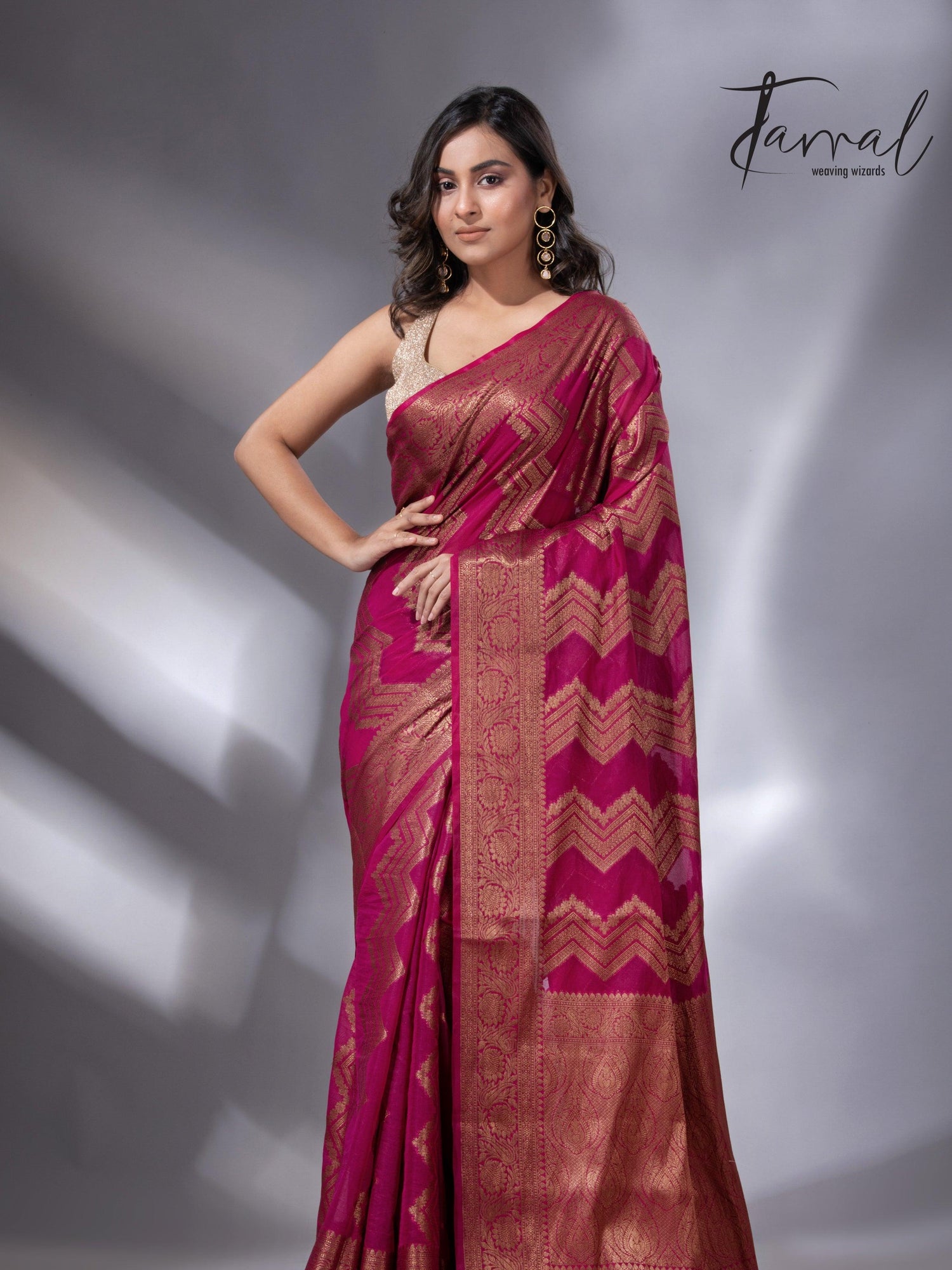 Rani colour with antic zari Banarasi silk handloom saree - Tamal Boutique