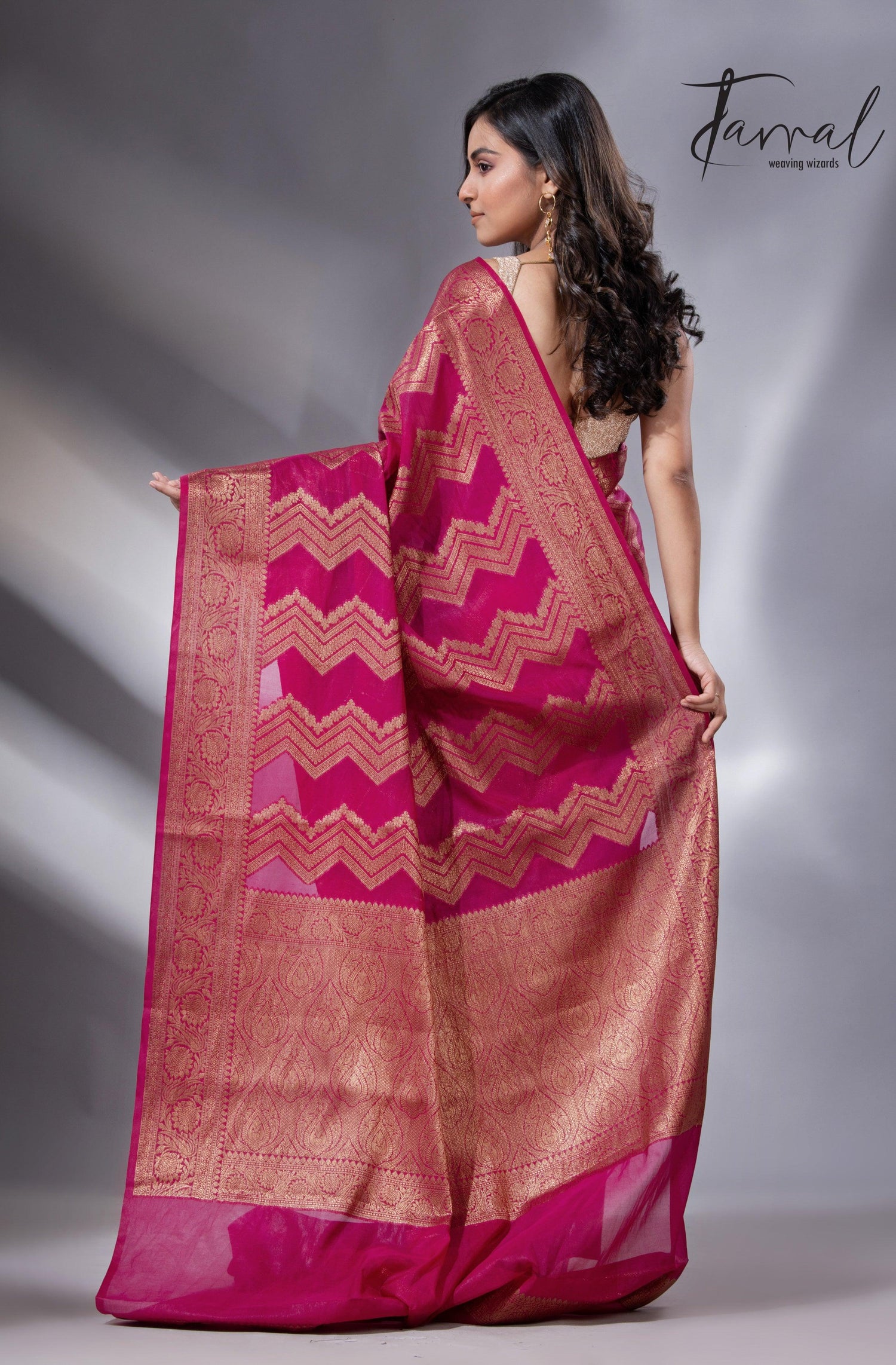 Rani colour with antic zari Banarasi silk handloom saree - Tamal Boutique