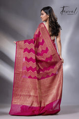 Rani colour with antic zari Banarasi silk handloom saree - Tamal Boutique