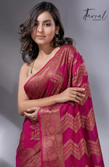 Rani colour with antic zari Banarasi silk handloom saree - Tamal Boutique