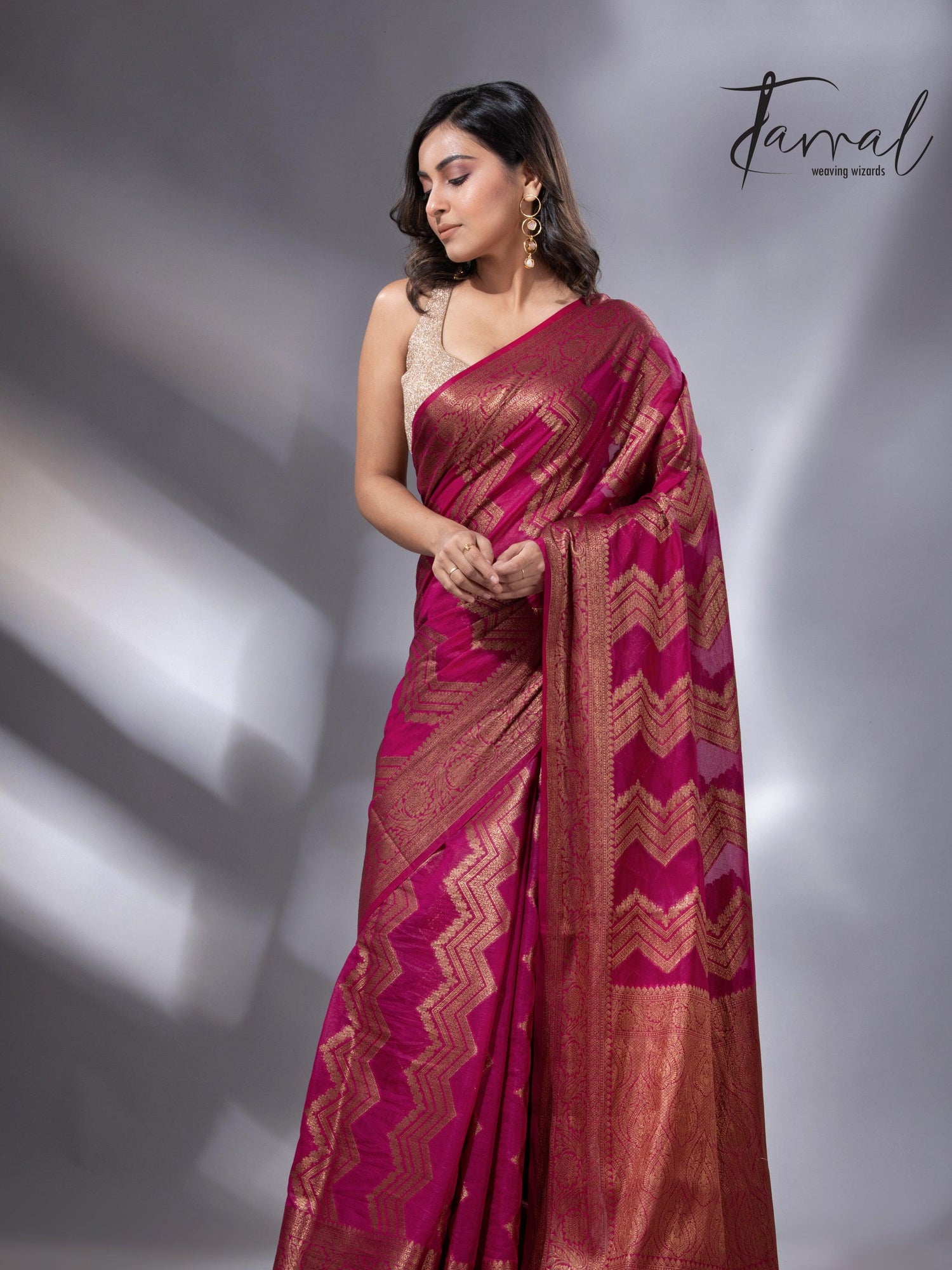 Rani colour with antic zari Banarasi silk handloom saree - Tamal Boutique