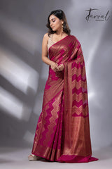 Rani colour with antic zari Banarasi silk handloom saree - Tamal Boutique