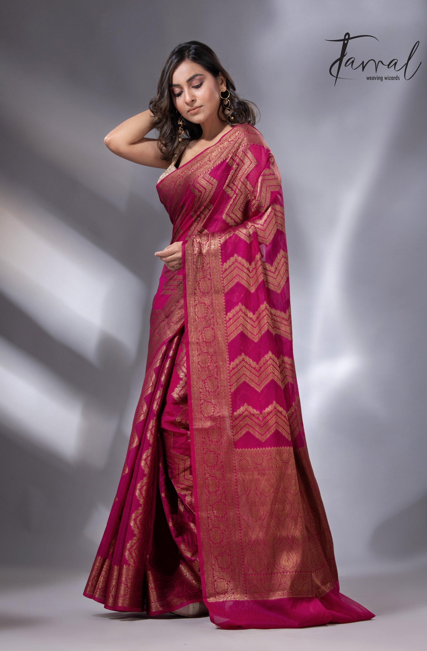 Rani colour with antic zari Banarasi silk handloom saree - Tamal Boutique