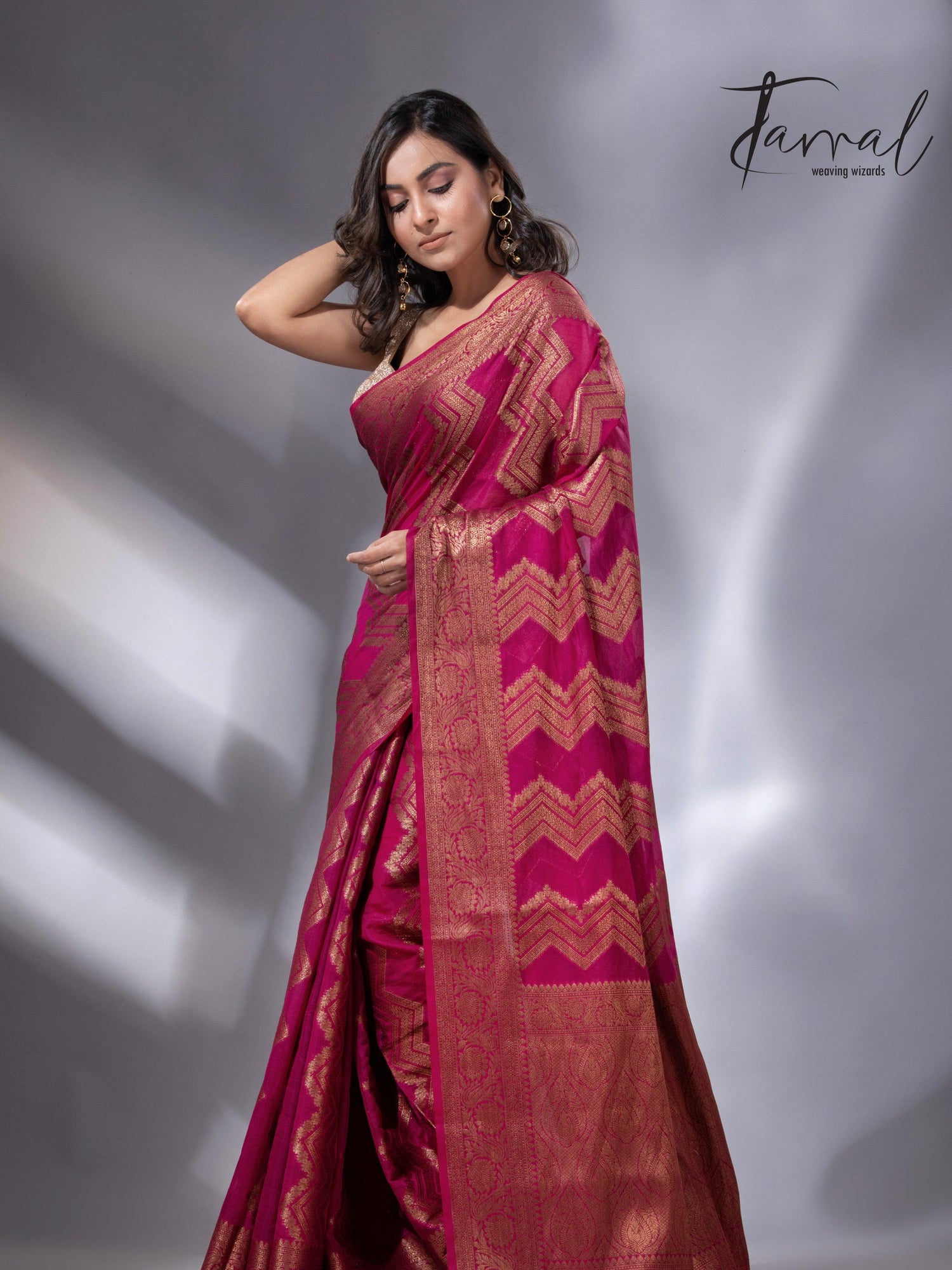 Rani colour with antic zari Banarasi silk handloom saree - Tamal Boutique