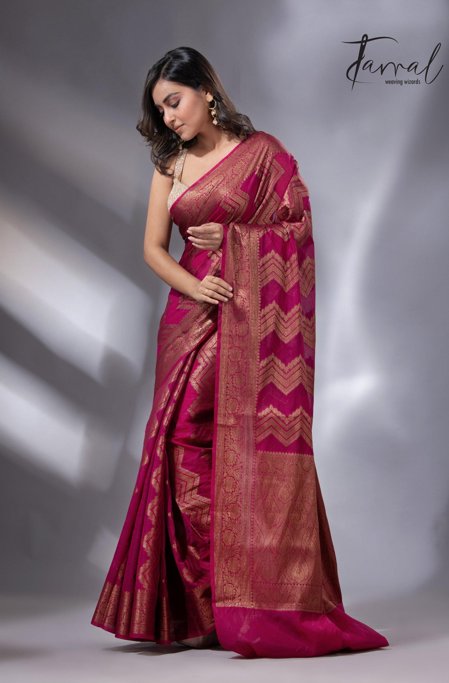 Rani colour with antic zari Banarasi silk handloom saree - Tamal Boutique