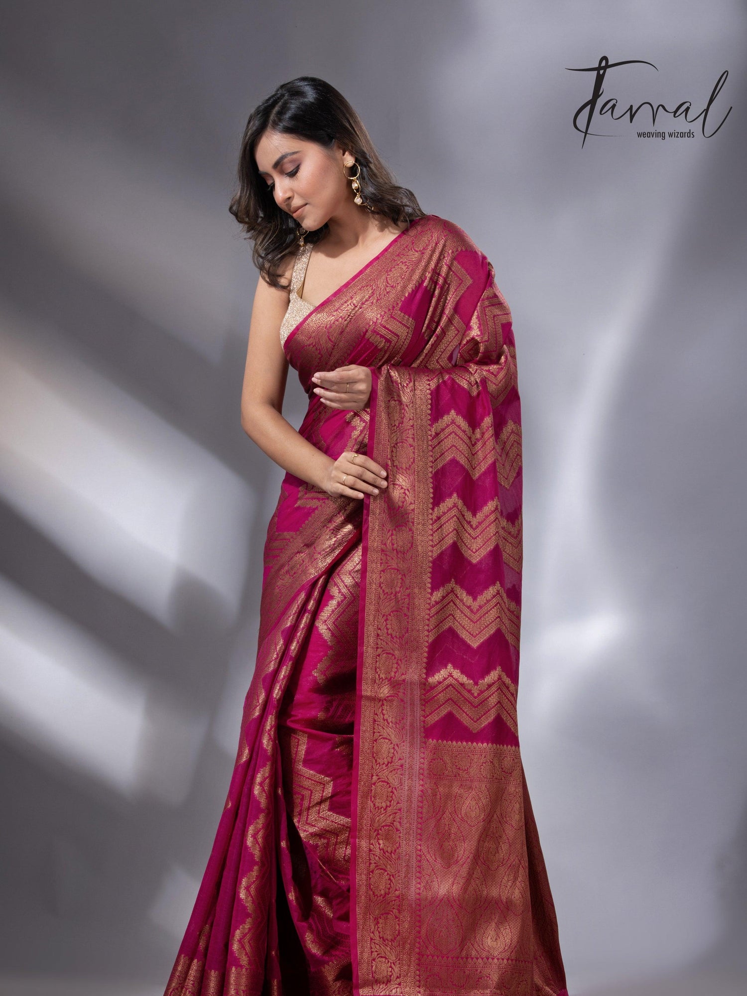 Rani colour with antic zari Banarasi silk handloom saree - Tamal Boutique