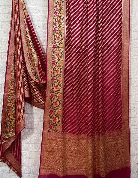 Rani colour with zari georgette Banarasi silk saree - Tamal Boutique
