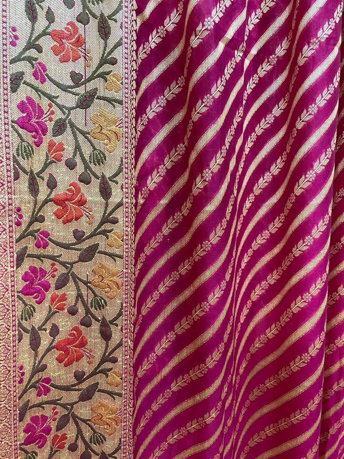 Rani colour with zari georgette Banarasi silk saree - Tamal Boutique