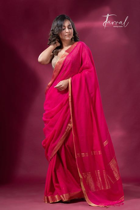 Rani with green border design pure cotton handloom saree full