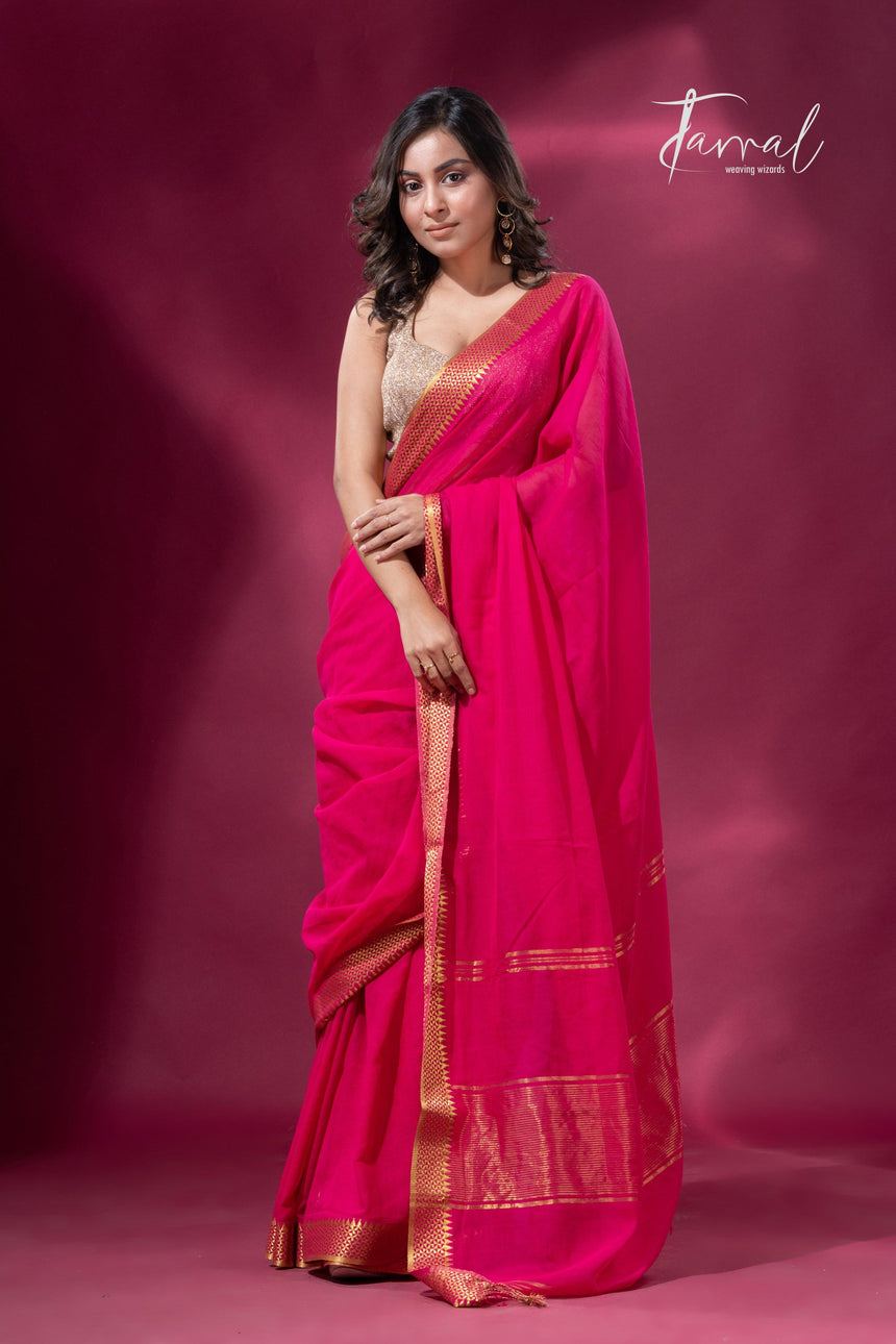Rani with green border design pure cotton handloom saree full1