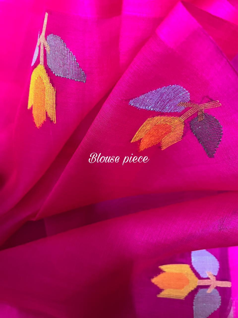 Rani with multi colour flora handwoven muslin silk jamdani saree - Tamal Boutique