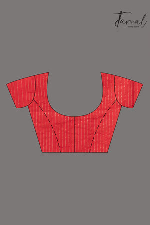 Red Lotus Elegance pallu silk linen handwoven jamdani saree blouse
