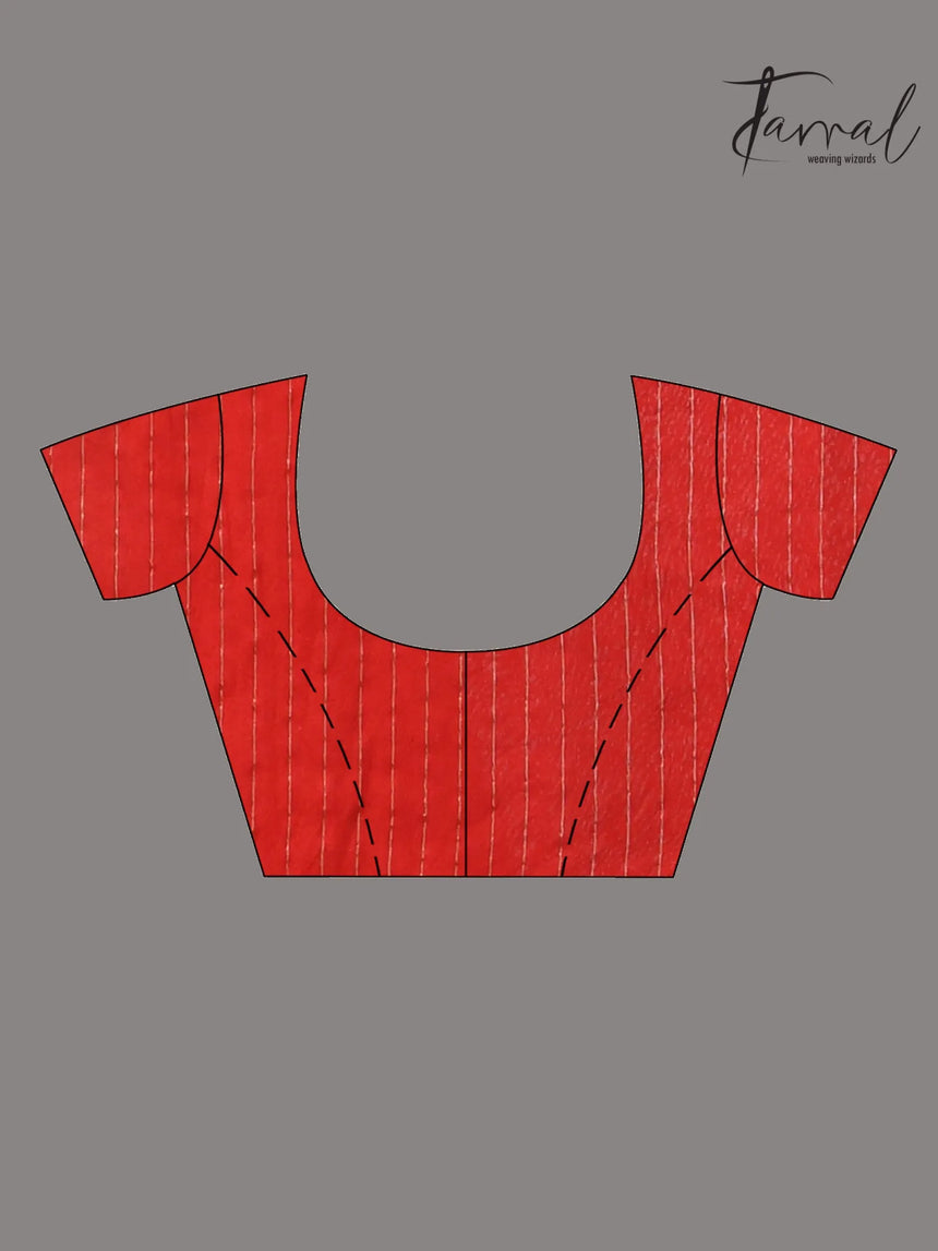 Red color geomatric circle silk linen handwoven jamdani saree