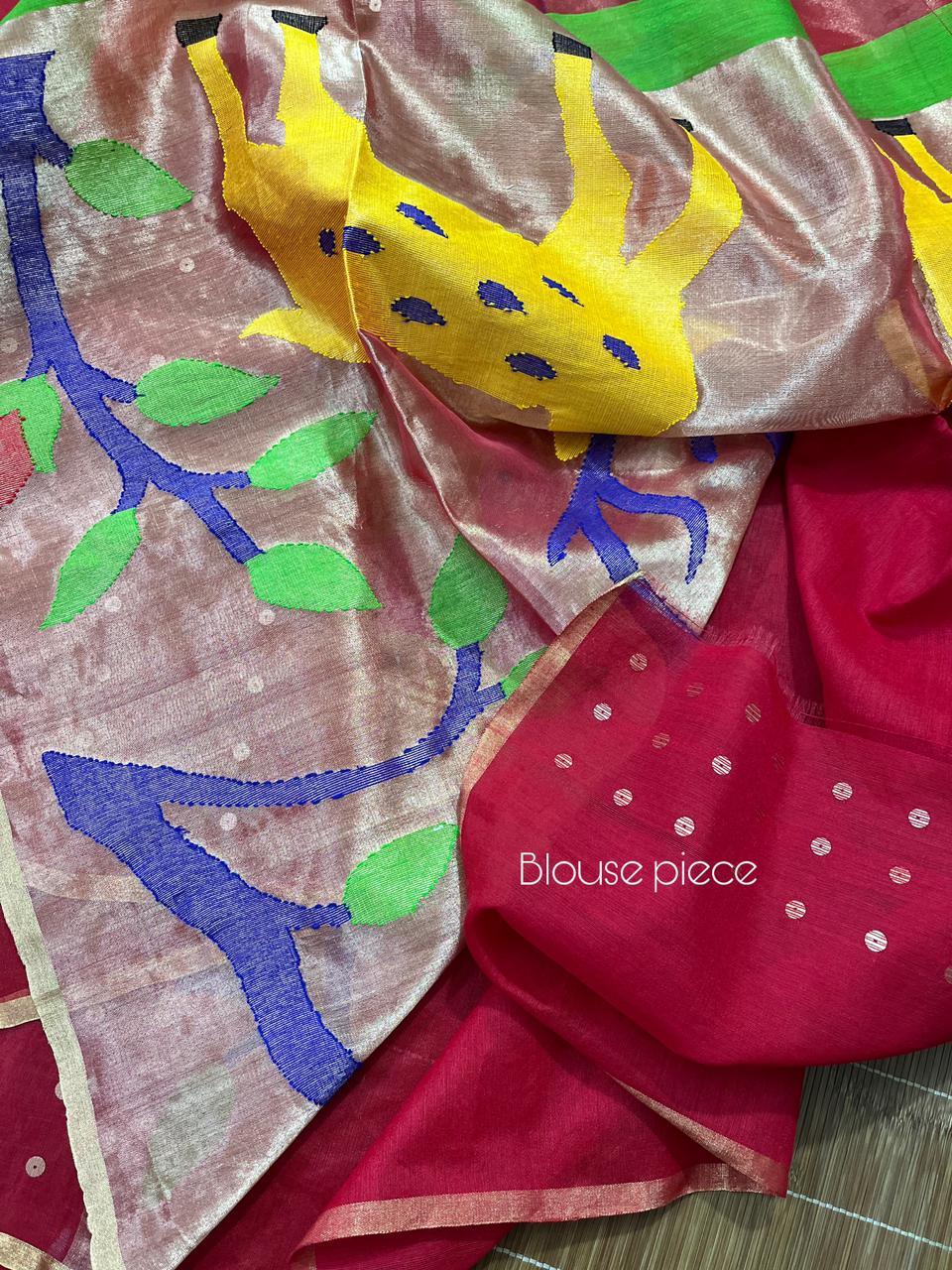 Red colour Organza silk paithani sequins saree - Tamal Boutique