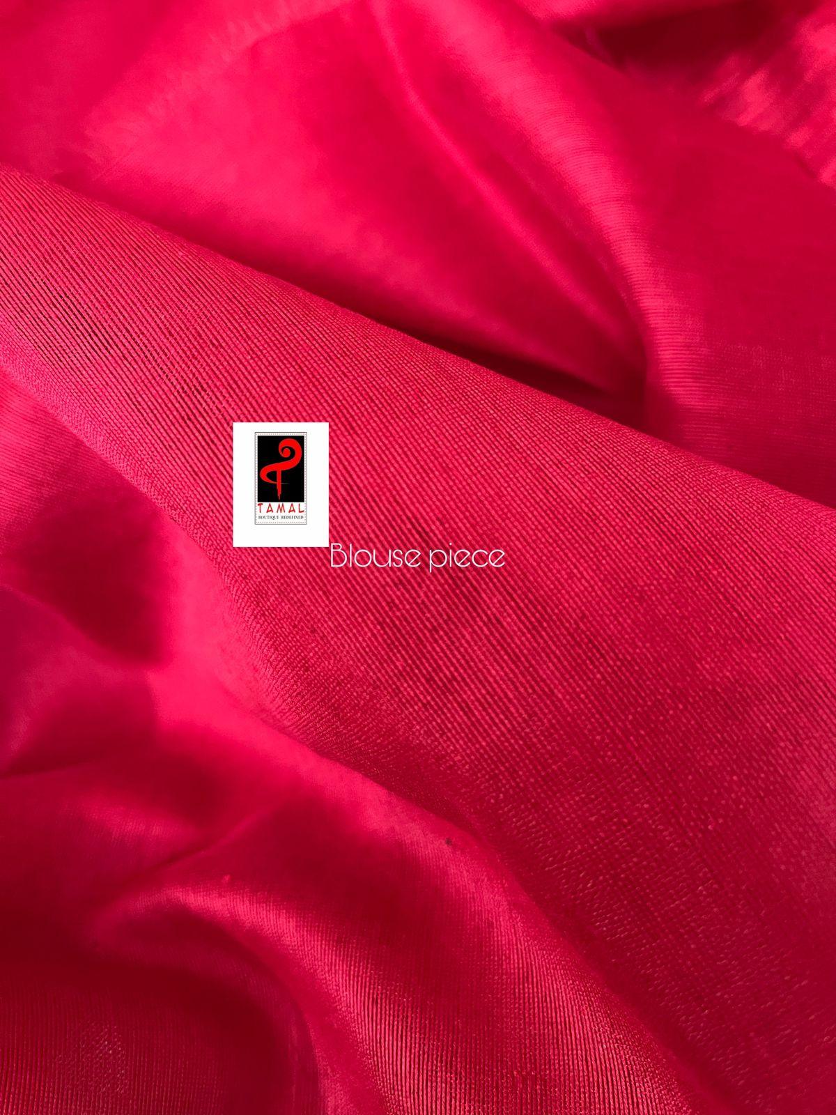 Red with white alpona motifs handwoven jamdani saree in matka silk - Tamal Boutique